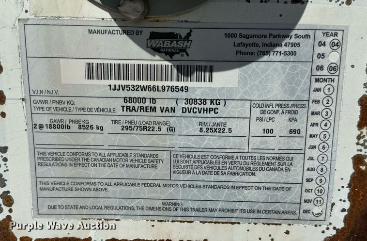 image for item DV1915 2006 Wabash DVCHPC dry van trailer