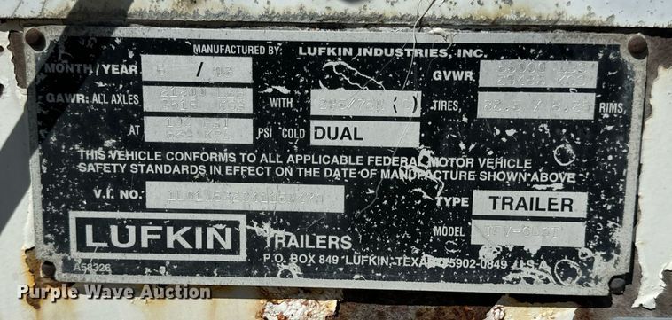 image for item DV1916 2004 Lufkin TFV-CLST dry van trailer