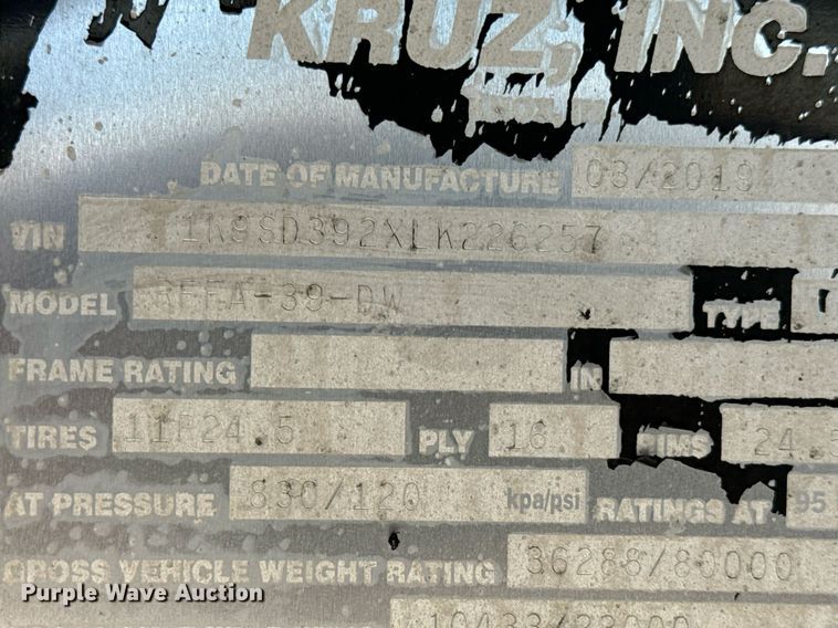 image for item DV1920 2020 Kruz RFFA-39-DW end dump trailer