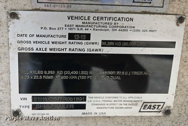 image for item DW1918 2015 East BST  flatbed trailer