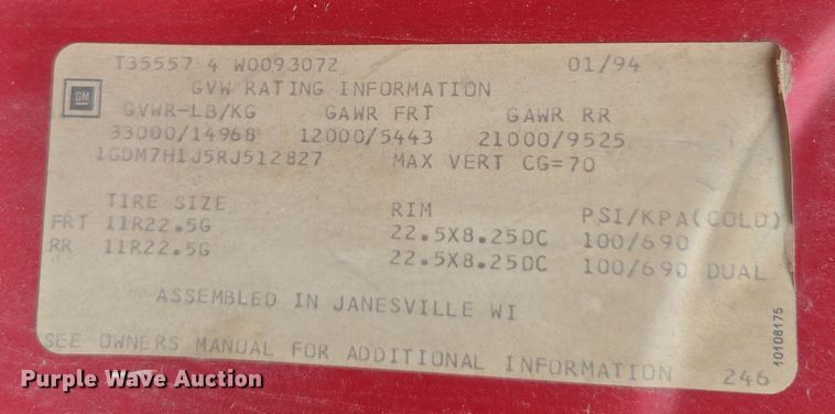 image for item DX1623 1994 GMC Top Kick truck cab and chassis