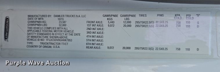 image for item EC0925 2016 Freightliner 11M semi truck