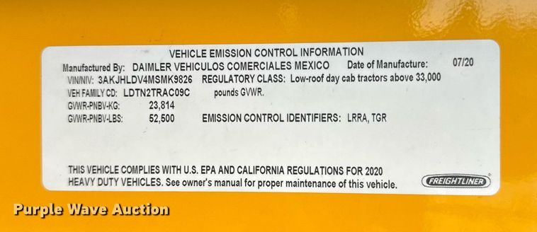 image for item EC3561 2021 Freightliner Cascadia 126 semi truck