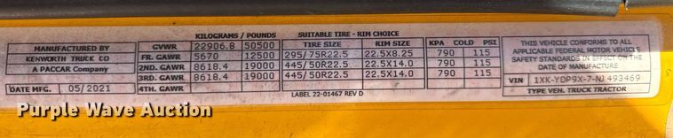 image for item EC3567 2022 Kenworth T680 semi truck