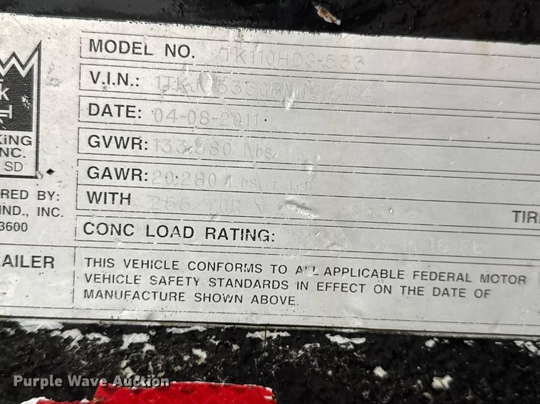 image for item EG5725 2011 Trail King TK110HDG-533 lowboy equipment trailer