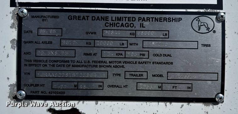 image for item EG5745 2007 Great Dane dry van trailer