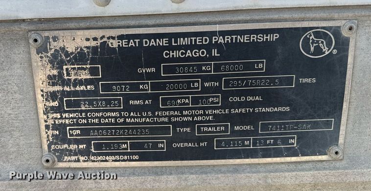 image for item EG6350 2002 Great Dane 7411TP-SA dry van trailer