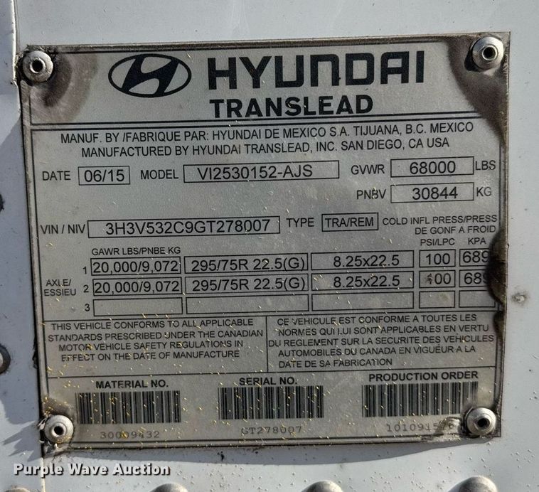 image for item EG6378 2016 Hyundai VI2530152-AJS dry van trailer