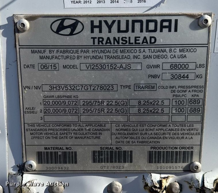 image for item EG6379 2016 Hyundai VI2530152-AJS dry van trailer