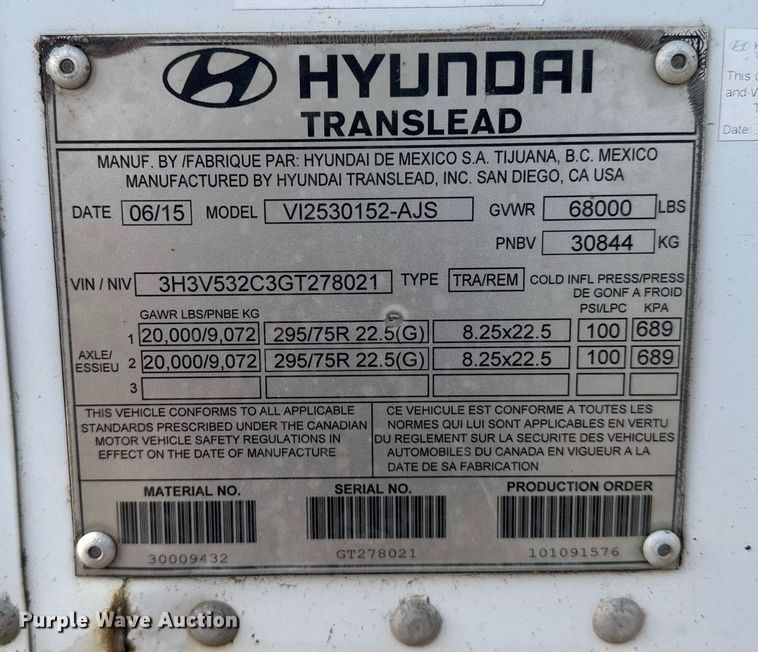 image for item EG6383 2016 Hyundai VI2530152-AJS dry van trailer