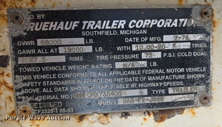 image for item EJ7436 1976 Fruehauf pneumatic dry bulk trailer