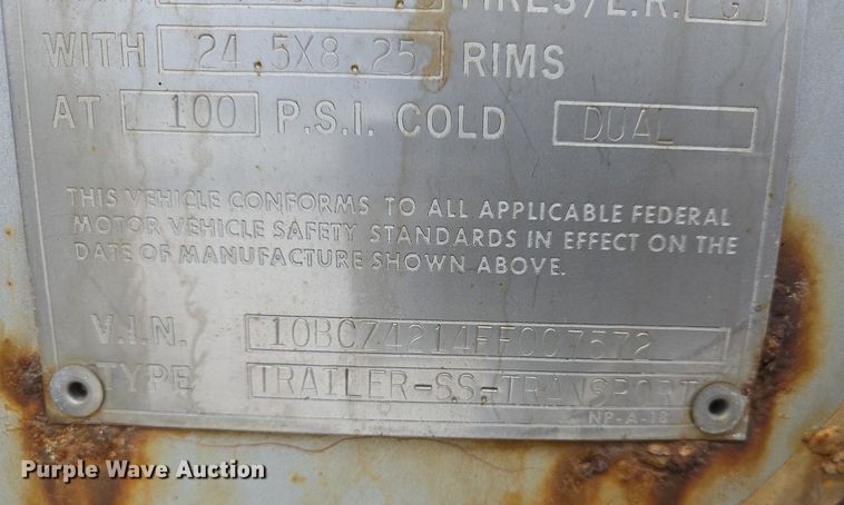 image for item EJ7438 1985 Brenner tank trailer