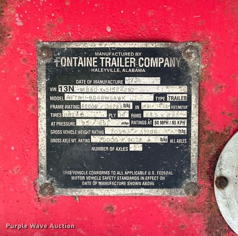 image for item EK2949 2005 Fontaine RFTW1-8048WSAWK flatbed trailer