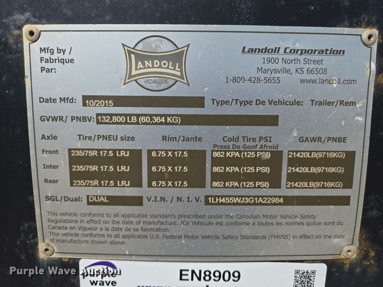 image for item EN8909 2016 Landoll drop deck equipment trailer