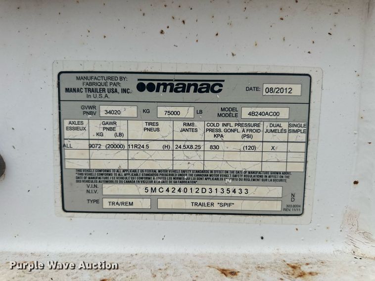 image for item EQ4644 2013 Manac 4B240AC00 bottom dump trailer