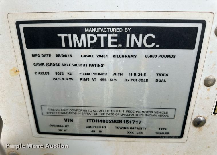 image for item ER8998 2016 Timpte grain trailer
