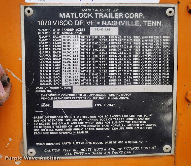 image for item IP9549 1987 Matlock MTET 48 87 dry van trailer