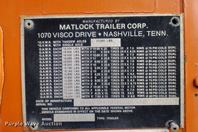 image for item IP9552 1988 Matlock MTET 48 88 dry van trailer