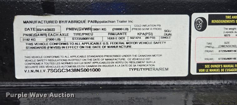 image for item YA0485 2022 Appalachian car carrier