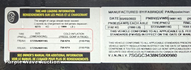 image for item YA0486 2022 Appalachian car carrier