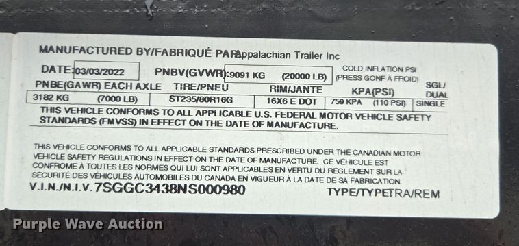 image for item YA0486 2022 Appalachian car carrier