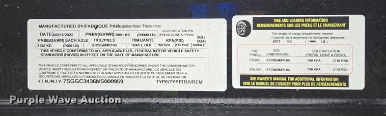 image for item YA0488 2022 Appalachian car carrier