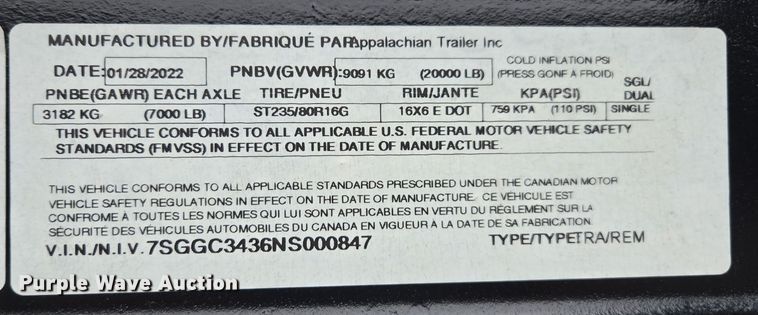 image for item YA0490 2022 Appalachian car carrier