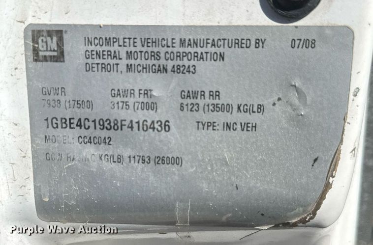 image for item EO0674 2008 Chevrolet C4500 flatbed truck