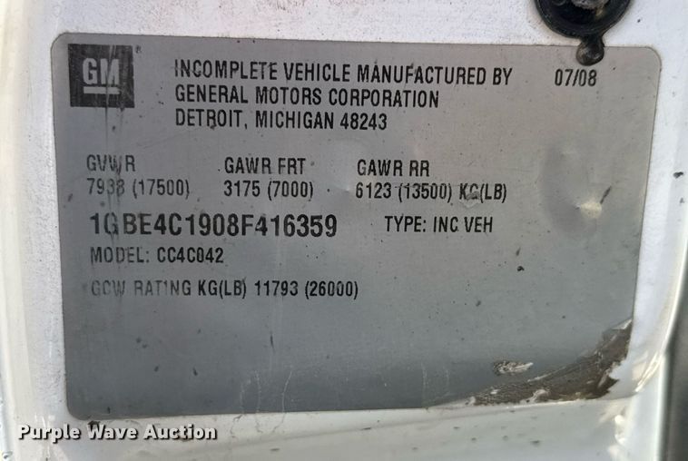 image for item EO0680 2008 Chevrolet C4500 flatbed truck