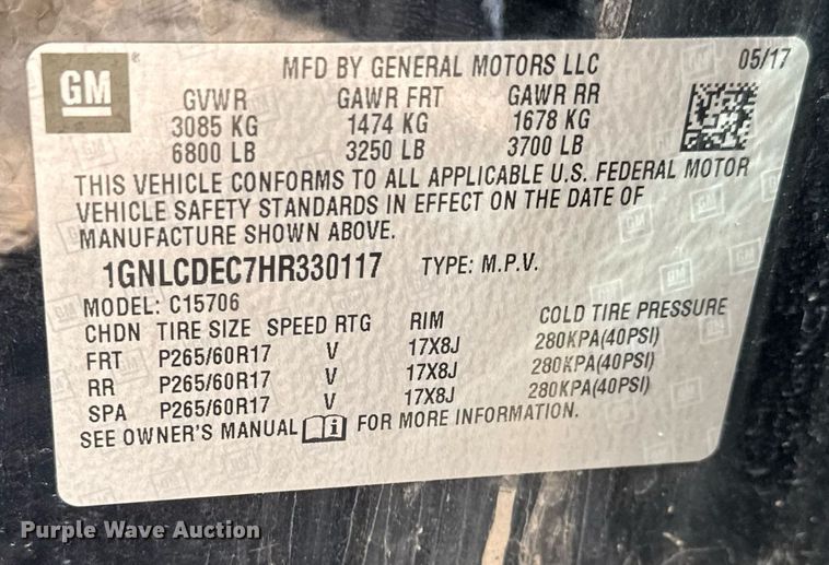 image for item EO0687 2017 Chevrolet Tahoe Police SUV