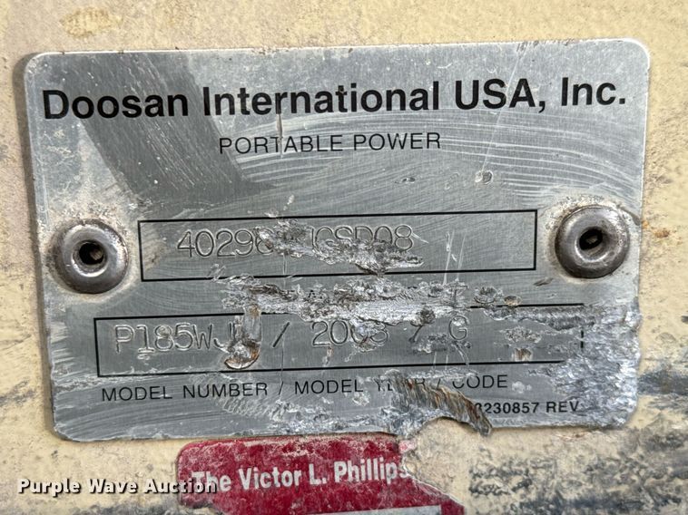 image for item EO0689 2008 Ingersoll Rand P185 air compressor