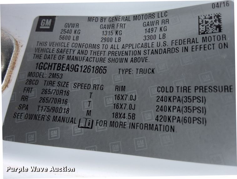 image for item EO0691 2016 Chevrolet Colorado Ext. Cab pickup truck