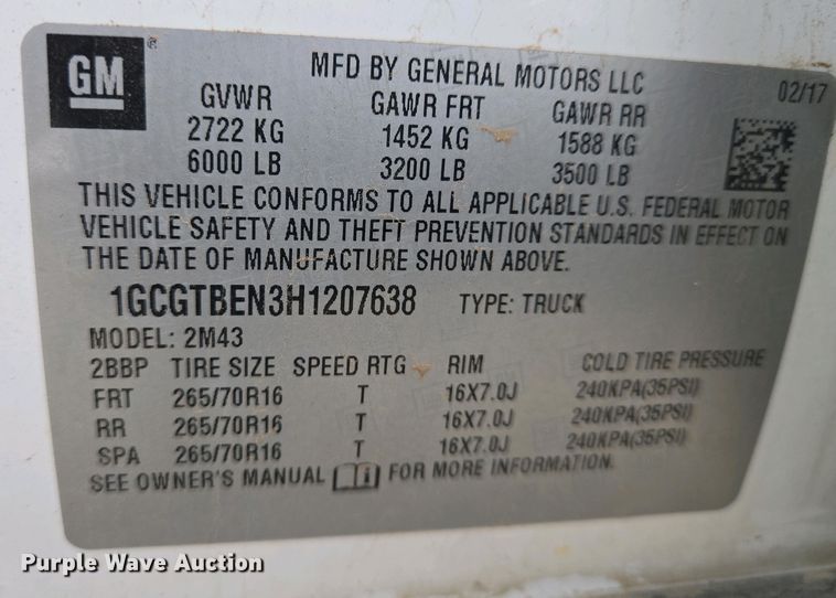 image for item EO0692 2017 Chevrolet Colorado Crew Cab pickup truck