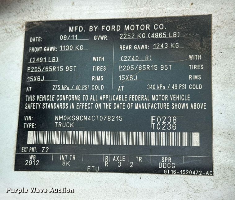 image for item EO0697 2012 Ford Transit Connect van