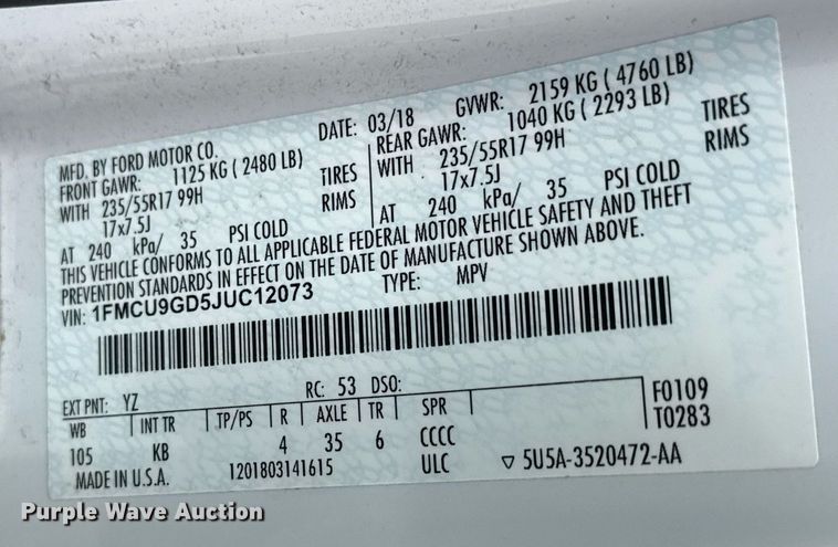 image for item EO0698 2018 Ford Escape SE  SUV