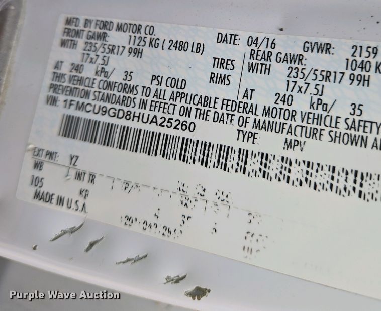 image for item EO0699 2017 Ford Escape SE  SUV