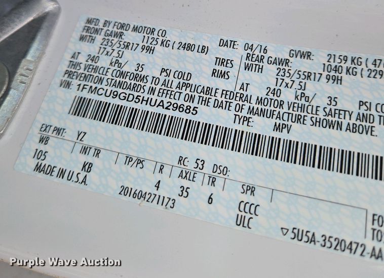 image for item EO0702 2017 Ford Escape SE SUV