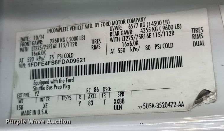 image for item EO0743 2015 Eldorado Aerotech E450 shuttle bus