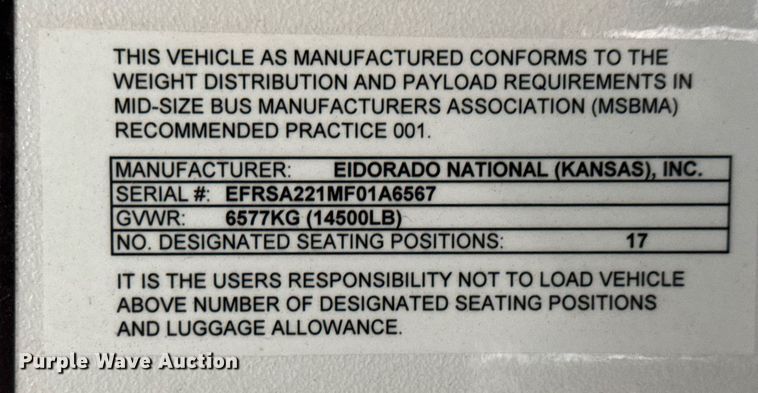 image for item EO0745 2015 Eldorado Aerotech E450 shuttle bus