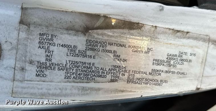 image for item EO0745 2015 Eldorado Aerotech E450 shuttle bus