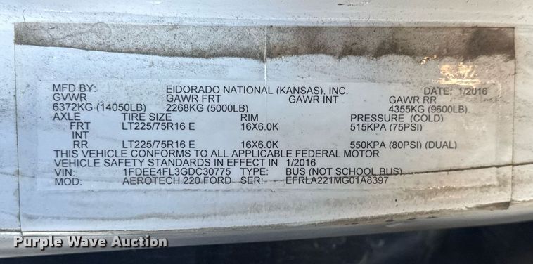 image for item EO0747 2016 Eldorado Aerotech E450 shuttle bus