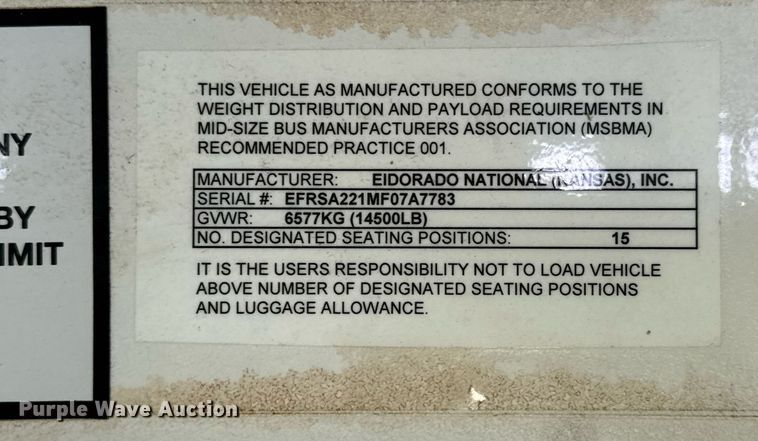 image for item EQ1316 2016 Eldorado Aerotech E450 shuttle bus