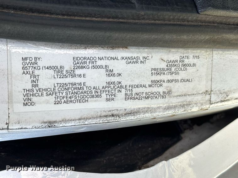 image for item EQ1316 2016 Eldorado Aerotech E450 shuttle bus