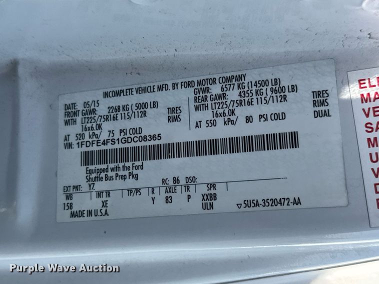 image for item EQ1316 2016 Eldorado Aerotech E450 shuttle bus