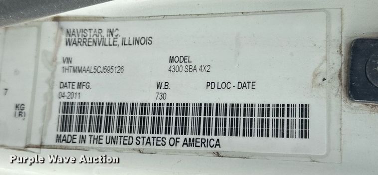 image for item DF8465 2012 International DuraStar 4300 box truck