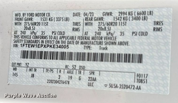 image for item DM5729 2023 Ford F150 SuperCrew pickup truck