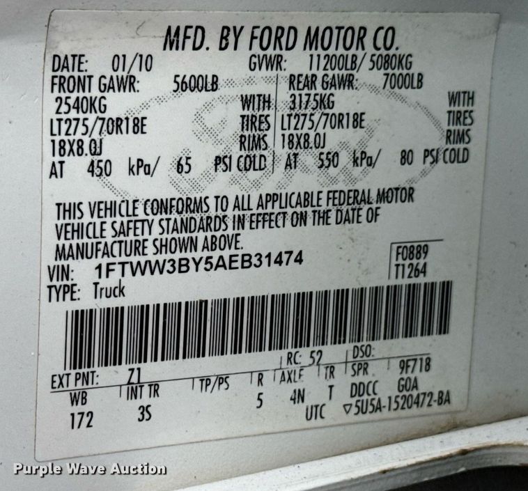 image for item DO0747 2010 Ford F350 Super Duty Crew Cab flatbed pickup truck