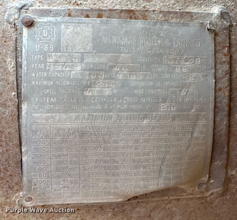 image for item DO0906 1948 McNamar propane tank