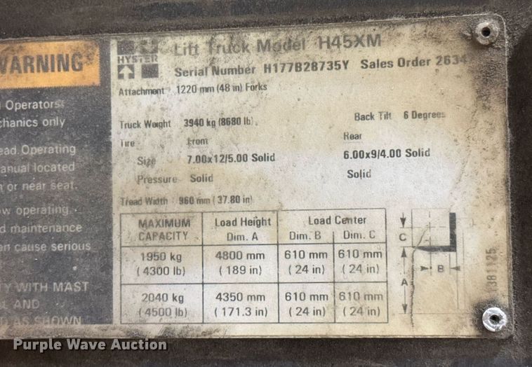 image for item DO0908 Hyster H45XM forklift