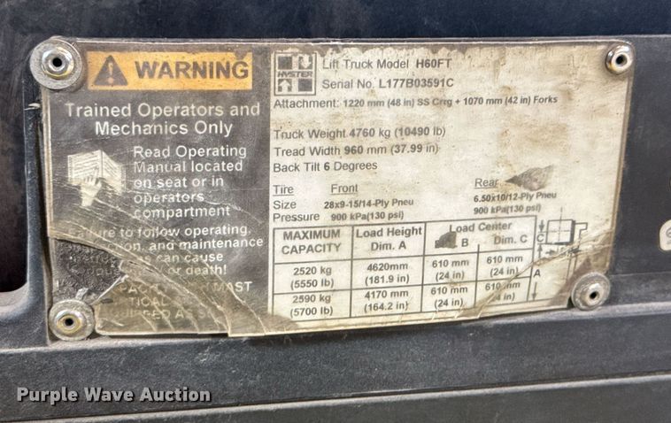 image for item DO0911 Hyster H60FT forklift